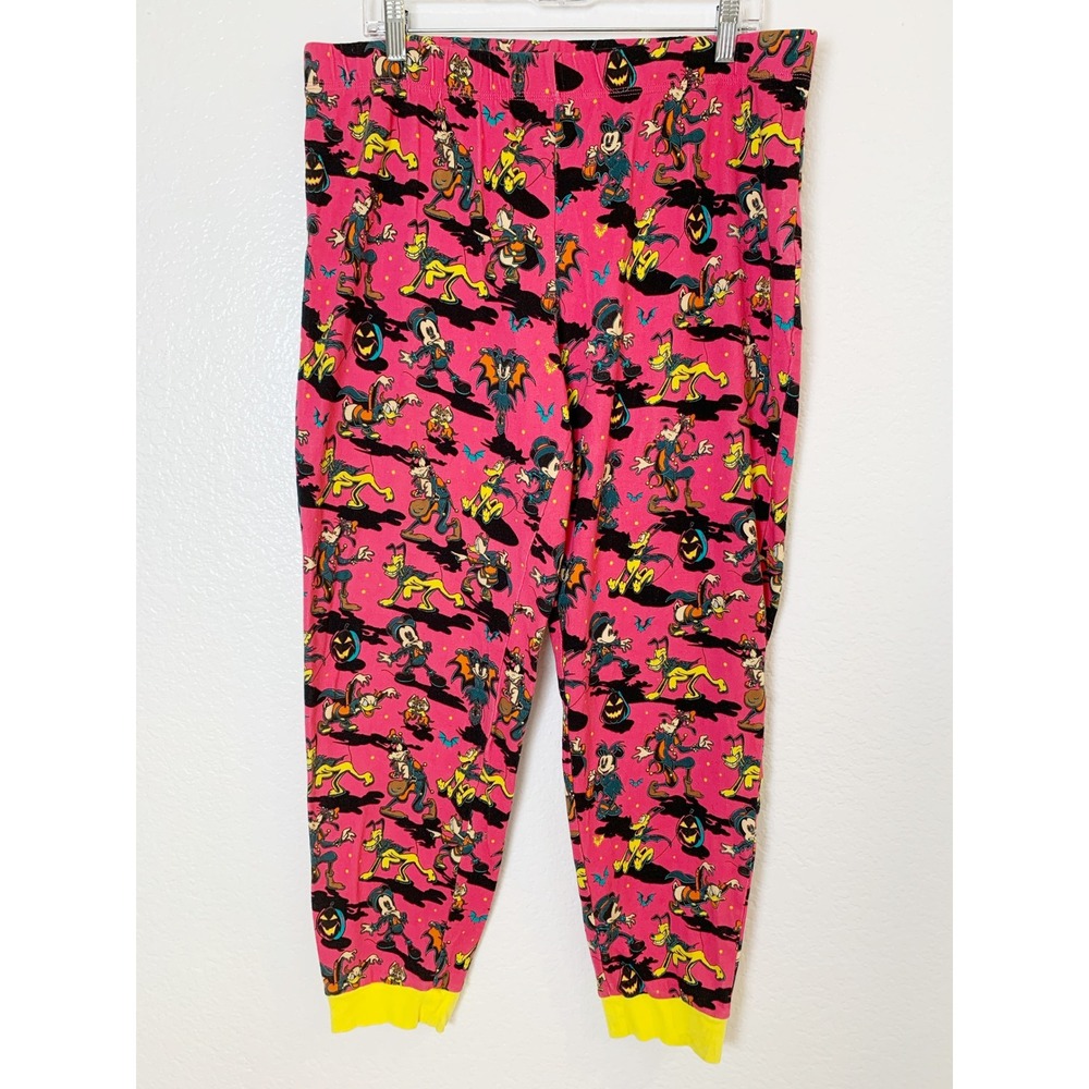 Disney Pajama Pants Womens XL Pink Halloween Mickey Minnie Goofy Pluto Joggers